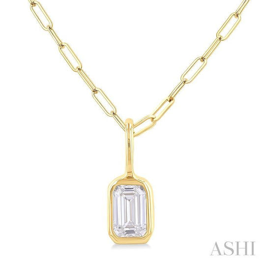 Maharaja Collection Emerald Cut Bezel Set Diamond Fashion Pendant in 14K Yellow Gold (0.2ct)