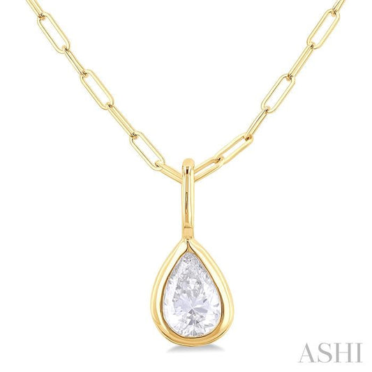 Maharaja Collection Pear Cut Bezel Set Diamond Fashion Pendant with Paper Clip Chain in 14K Yellow Gold (0.2ct)