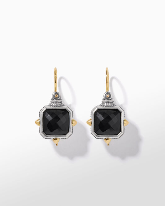 Maharaja Collection Spectral Square Wire Earrings with Black Onyx in Sterling Silver and 18K Yellow Gold