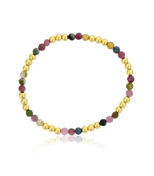 Maharaja Collection Round Tourmaline and Gold Filled Bead Alternating Bracelet