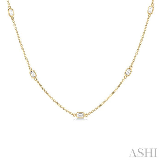 Maharaja Collection Emerald Cut Diamond Station Necklace in 14K Yellow Gold (1ctw)