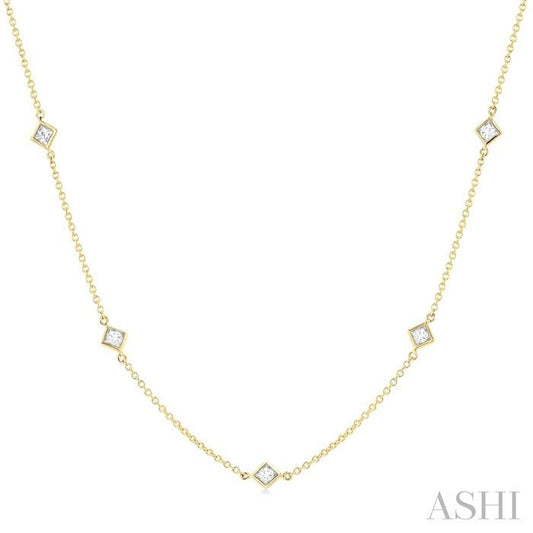 Maharaja Collection Princess Cut Diamond Station Necklace in 14K Yellow Gold (1ctw)