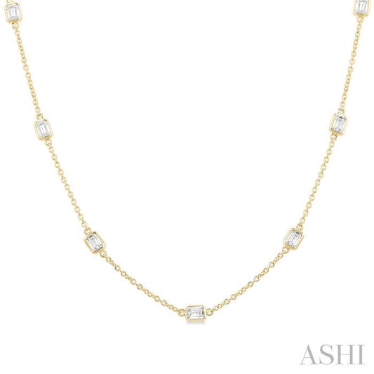 Maharaja Collection Emerald Shape Diamond Station Necklace in 14K Yellow Gold (2 Ctw)