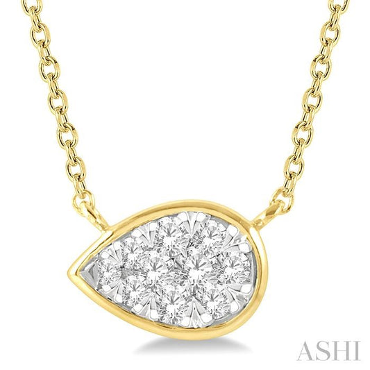 Maharaja Collection Pear Shape Lovebright Diamond Pendant Necklace in 14K Yellow and White Gold (0.15ct)