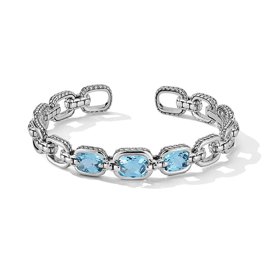 Maharaja Collection Sky Blue Topaz Statement Link Cuff Bangle Bracelet in Sterling Silver