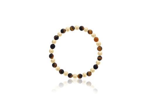 Maharaja Collection Tiger Eye and Gold Filled Bead Bracelet in 6mm