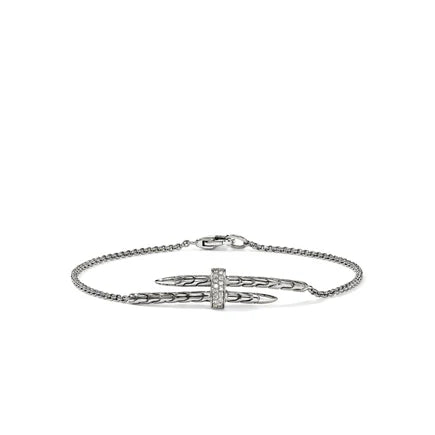 Silver Diamond Pave Station Bracelet with Rolo Chain (0.08ct)