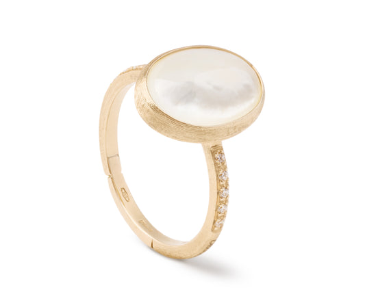 Maharaja Collection Mother of Pearl and Accent Diamond Ring in 18K Yellow Gold (0.08ctw)