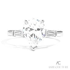 Maharaja Collection Pear Three-Stone Semi-Mount Engagement Ring with Tapered Baguette Accents in 14K Gold