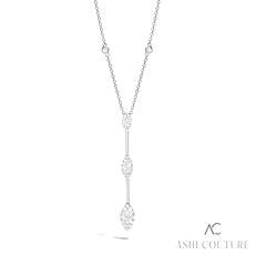 Maharaja Collection Marquise Diamond Bar 3 Station Pendant in 18K White Gold (1.00tcw)