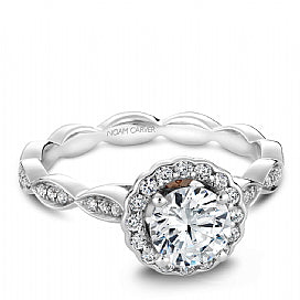 Maharaja Collection Rose Detailed Semi-Mount Engagement Ring in 14K White Gold (1.22ct total weight)