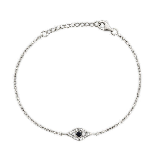 Maharaja Collection Diamond and Sapphire Evil Eye Bracelet in 14K White Gold (0.08ct)
