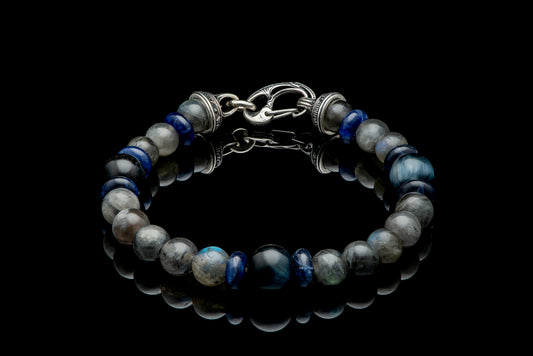 Maharaja Collection Beaded Bracelet with Sodalite, Labradorite, and Blue Tiger Eye in Stone Mix