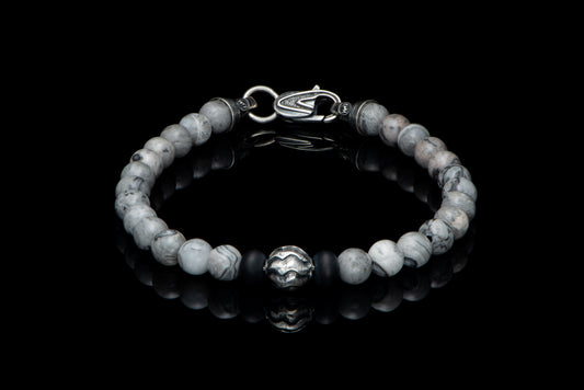 Maharaja Collection Beaded Bracelet with Silver and Slverlace Agate