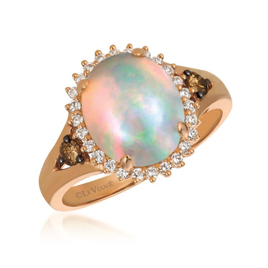 Maharaja Collection Neopolitan Opal and Chocolate Diamond Ring in 14K Strawberry Gold (1.96ct)