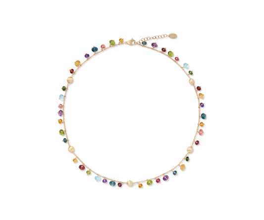 Maharaja Collection African Mixed Gemstones Necklace in 18K Yellow Gold