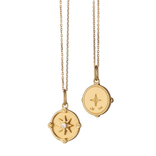 Maharaja Collection Round Diamond Mini "Adventure" Compass Charm in 18K Gold (0.03ct)