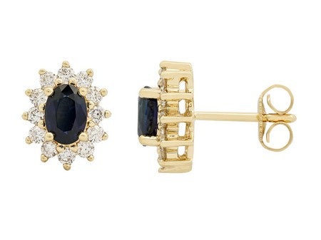 Maharaja Collection Oval Sapphire and Round Diamond Halo Stud Earrings in 14K Yellow Gold (1.66ctw)