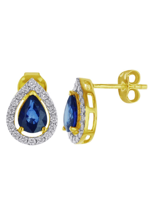 Maharaja Collection Pear Shape Sapphire and Diamond Halo Earrings in 1.78ct