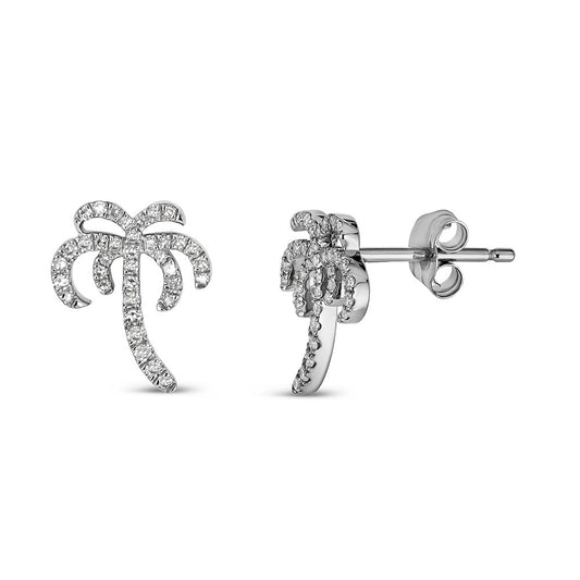 Maharaja Collection Palm Tree Diamond Stud Earrings in 14K White Gold (0.20tdw)