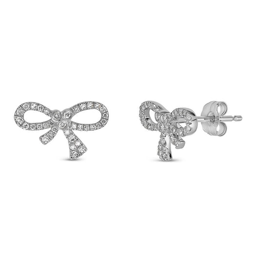 Maharaja Collection Diamond Bow Stud Earrings in 14K White Gold (0.18ctw)