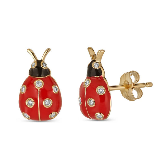 Maharaja Collection Ladybug Stud Earrings in 14K White Gold (0.07ctw)