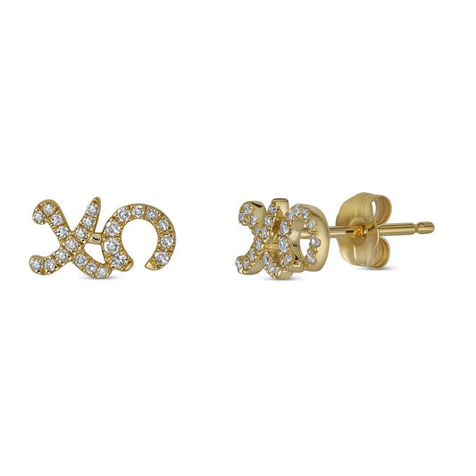 Maharaja Collection Round Diamond XO Stud Earrings in 14K Yellow Gold (0.14tdw)