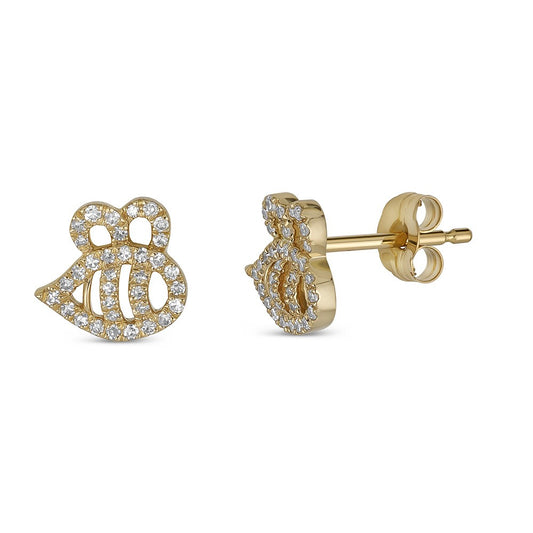 Maharaja Collection Round Diamond Bee Earrings in 14K Yellow Gold (0.21ct)