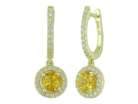 Maharaja Collection Round Citrine and Diamond Earrings in 14K Yellow Gold (1.14ctw)