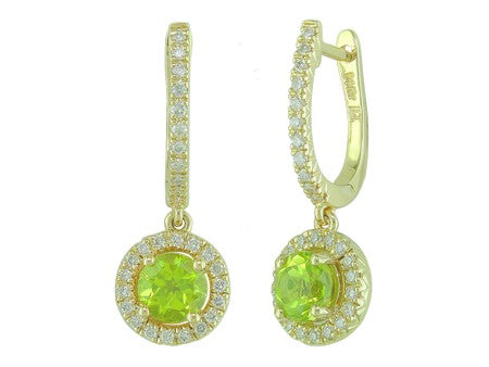 Maharaja Collection Round Peridot and Diamond Dangle Earrings in 14K Yellow Gold (1.40ctw)