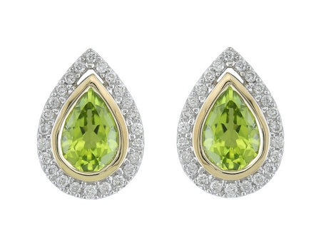 Maharaja Collection Pear Shape Peridot and Diamond Earrings in 14K Two-Tone Gold (1.59ct)