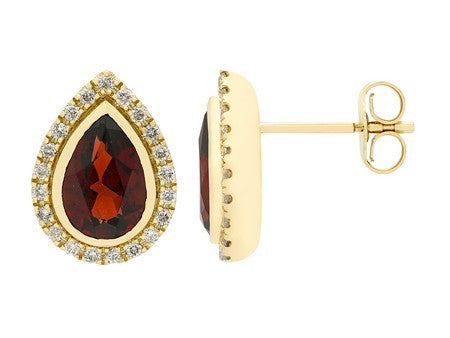 Maharaja Collection Pear Shape Garnet and Diamond Earrings in 14K Yellow Gold (3.43ct)