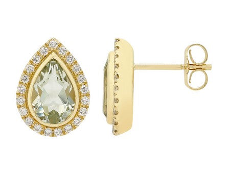 Maharaja Collection Round Green Amethyst and Diamond Halo Earrings in 14K Yellow Gold (2.81ct)