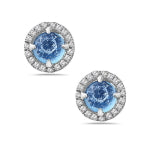 Maharaja Collection Round Blue Topaz and Diamond Halo Stud Earrings in 14K White Gold (0.76ct)