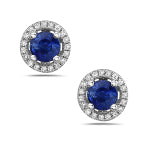Maharaja Collection Round Sapphire Earrings in 14K White Gold (0.7ct)