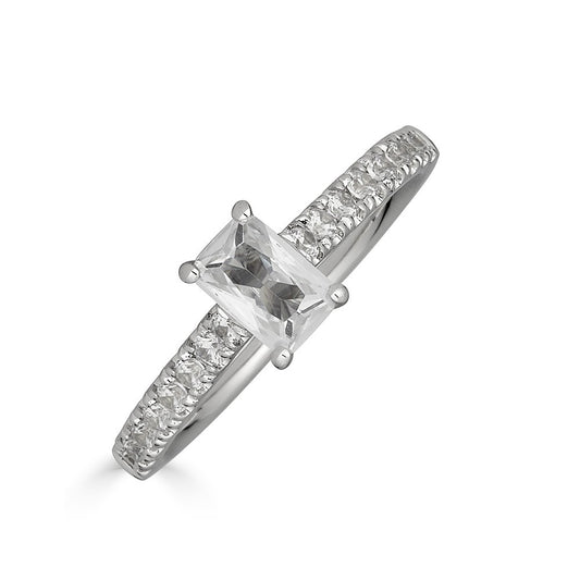 Maharaja Collection Non-Halo Emerald Center Diamond Engagement Ring in 14K White Gold (0.8ctw)