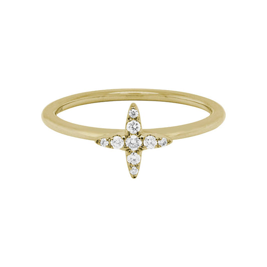 Maharaja Collection Cross Ring with 0.08ct Diamond in 14K Yellow Gold (0.08tdw)