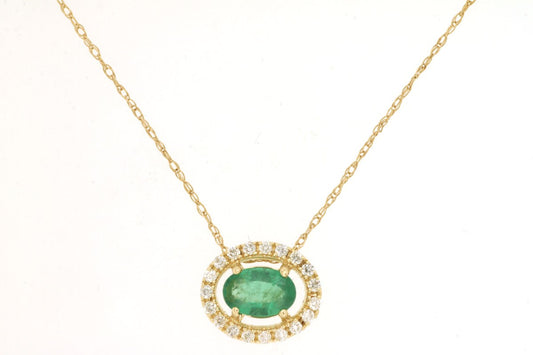 Maharaja Collection Oval Emerald and Diamond Halo Necklace in 14K Yellow Gold (0.56ct)