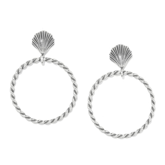 Maharaja Collection Shell Hoop Earrings in Silver