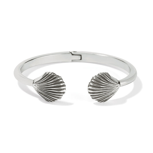 Maharaja Collection Silver Shells Hinged Bangle in Silver