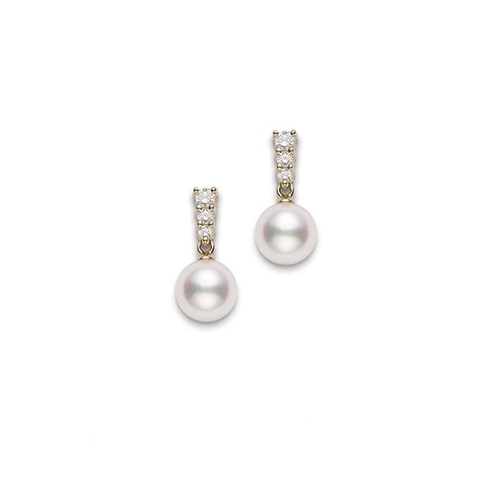 Maharaja Collection Akoya Cultured Pearl Earrings with 0.29 ct (0.29tw) in 14K White Gold