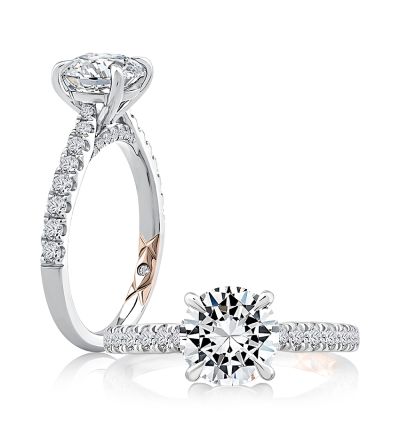 Maharaja Collection Round Center Diamond Engagement Ring with Peek-A-Boo Diamonds and Pave Band in 14K White Gold (0.39ctw)