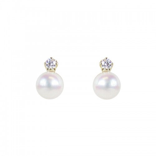 Maharaja Collection Akoya Pearl and Diamond Stud Earrings in 14K White Gold (0.04ct)
