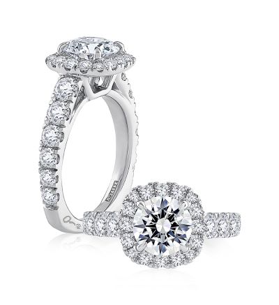 Maharaja Collection Cushion and Round Diamond Halo Engagement Ring in 14K White Gold (1.61ctw)