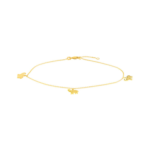 Maharaja Collection Elephant Dangle Anklet in 14K Yellow Gold