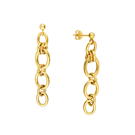 Maharaja Collection Oval Link Dangle Earrings in 14K Yellow Gold