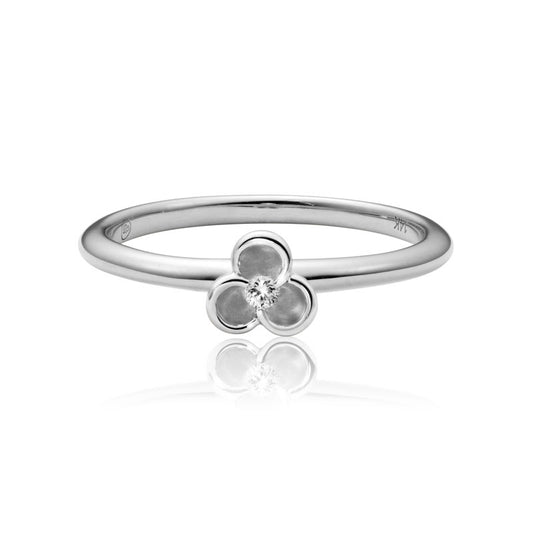 Maharaja Collection Mini Bloom Stacking Ring with 0.03ct Diamond in 14K White Gold (0.03tdw)