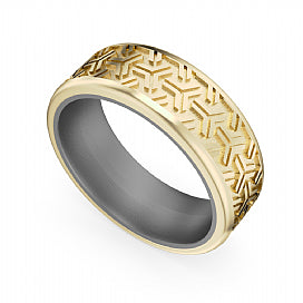 Maharaja Collection Textured Yellow Gold and Tantalum Men's Wedding Band in 14K (7.5mm)