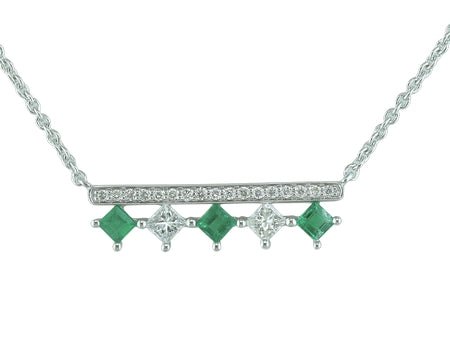 Maharaja Collection Emerald and Diamond Bar Necklace in 14K White Gold (0.59ct)