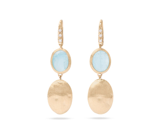 Maharaja Collection Aquamarine and Diamond Hook Earrings in 18K Yellow Gold (0.05ct)